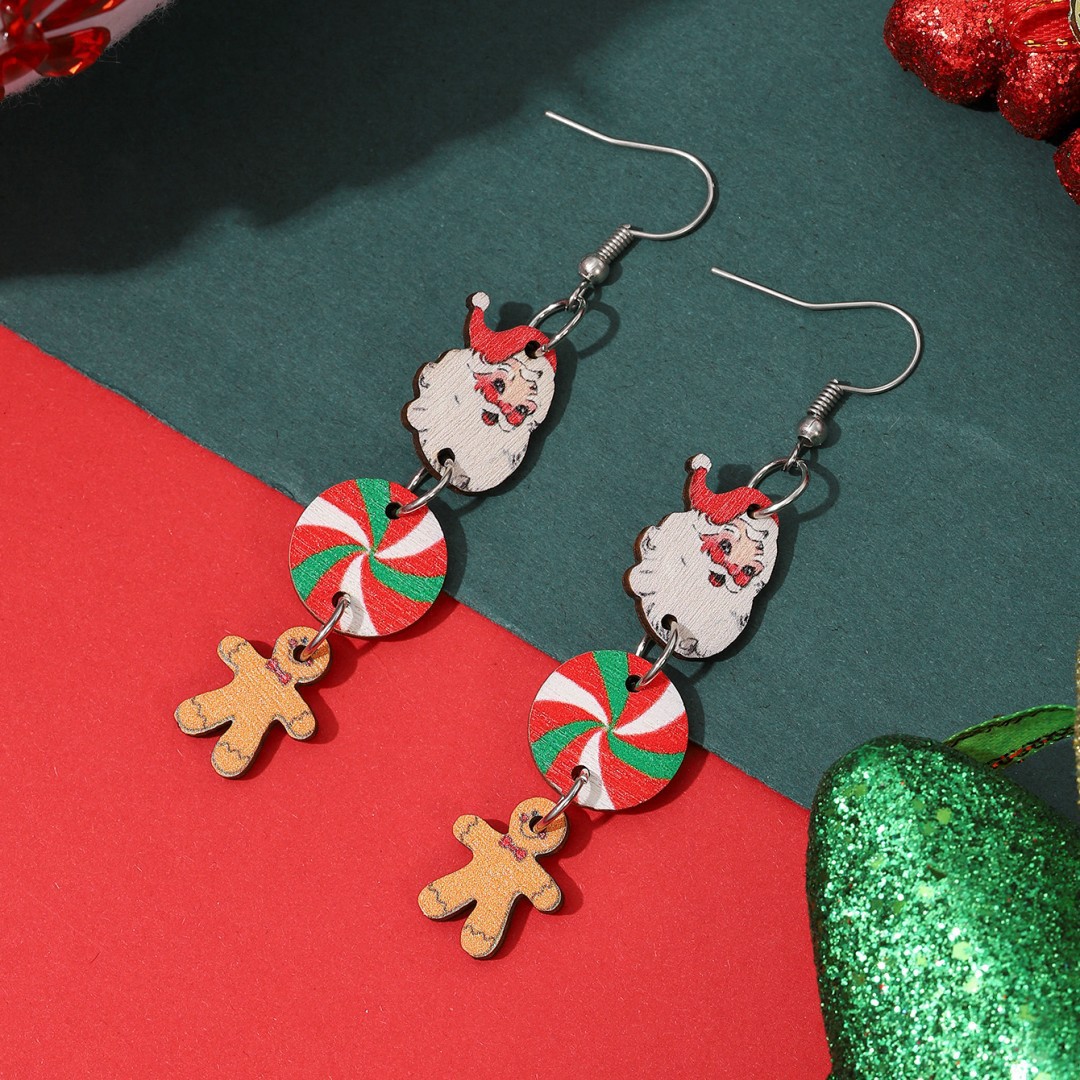 Creative Christmas-themed Wooden Dangle Earrings